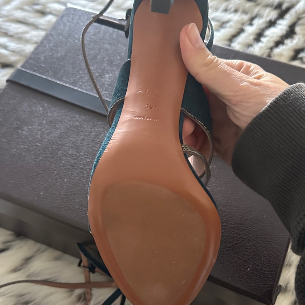 Alaia Dark Teal Heeled Sandals - Picture 4 of 6